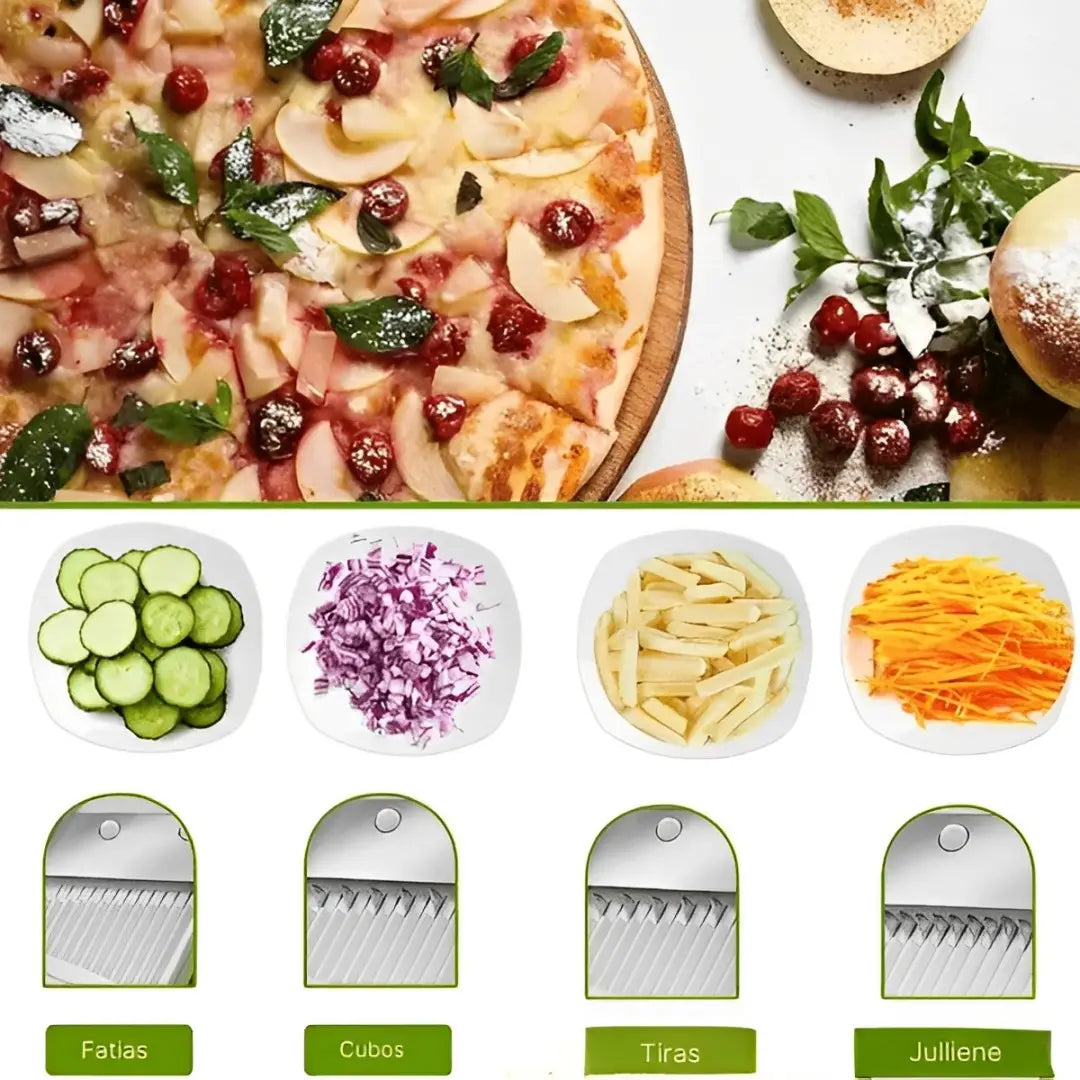 Fatiador Multifuncional, Lâminas de Aço Inox, Fatiador de Alimentos Versátil, Cortador de Legumes 5 em 1, Fatiador para Cozinha Compacta e Prática, Cortador de Vegetais com Ajustes de Precisão