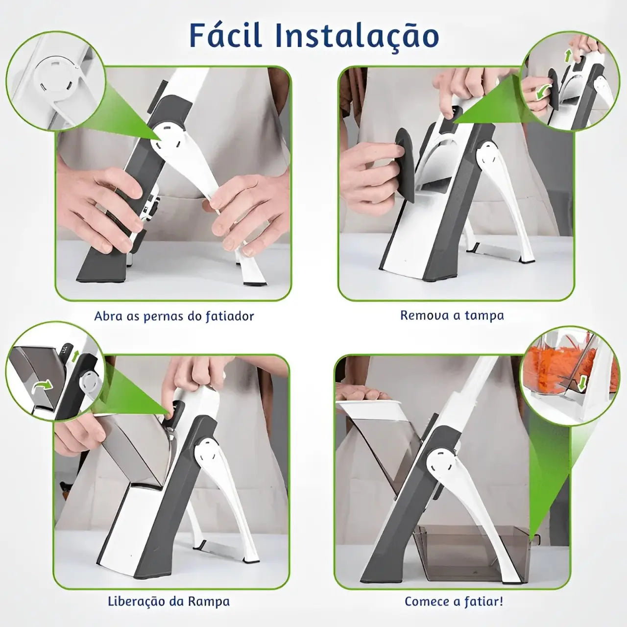 Fatiador Multifuncional, Lâminas de Aço Inox, Fatiador de Alimentos Versátil, Cortador de Legumes 5 em 1, Fatiador para Cozinha Compacta e Prática, Cortador de Vegetais com Ajustes de Precisão