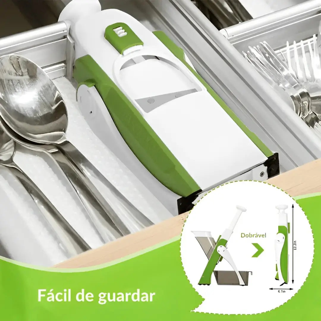 Fatiador Multifuncional, Lâminas de Aço Inox, Fatiador de Alimentos Versátil, Cortador de Legumes 5 em 1, Fatiador para Cozinha Compacta e Prática, Cortador de Vegetais com Ajustes de Precisão