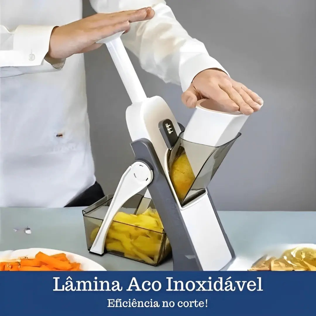 Fatiador Multifuncional, Lâminas de Aço Inox, Fatiador de Alimentos Versátil, Cortador de Legumes 5 em 1, Fatiador para Cozinha Compacta e Prática, Cortador de Vegetais com Ajustes de Precisão