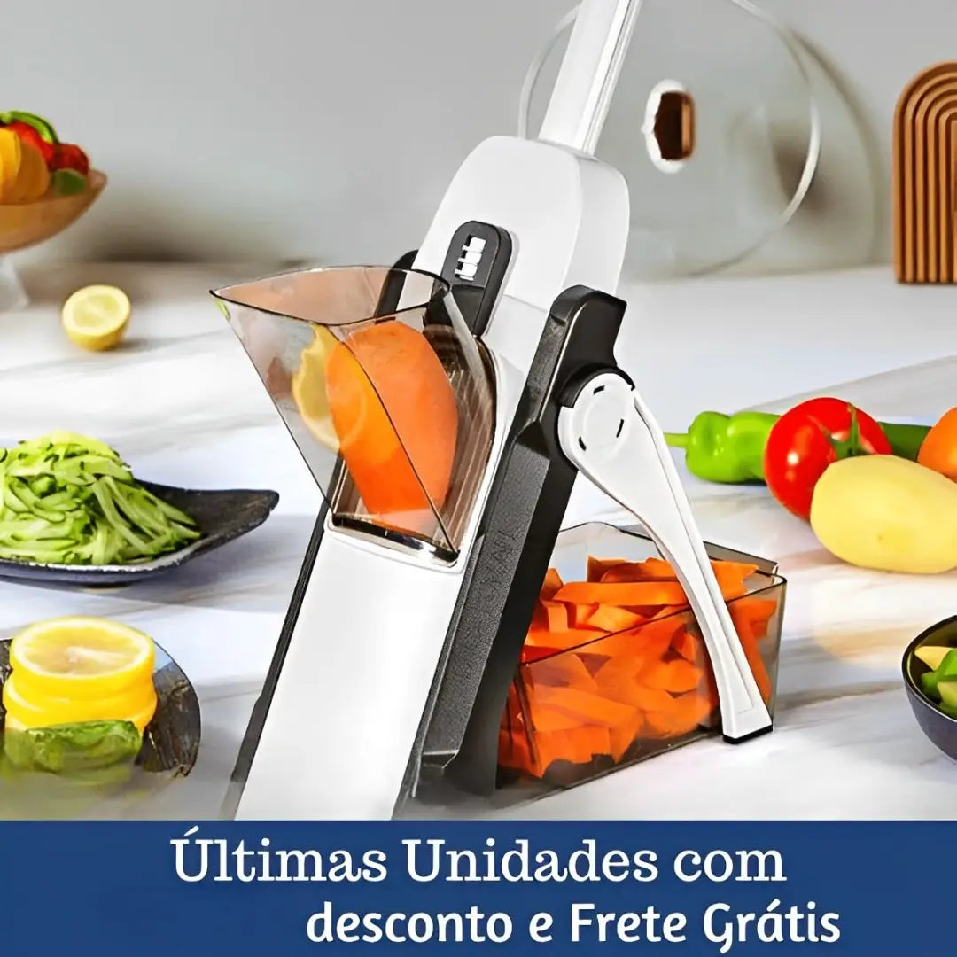 Fatiador Multifuncional, Lâminas de Aço Inox, Fatiador de Alimentos Versátil, Cortador de Legumes 5 em 1, Fatiador para Cozinha Compacta e Prática, Cortador de Vegetais com Ajustes de Precisão