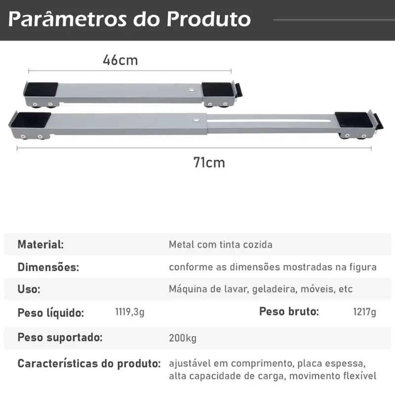 Suporte para móveis, Base ajustável, Rodinhas ajustáveis para móveis, Suporte móvel para geladeiras, Base ajustável com rodinhas para máquina de lavar, Suporte resistente para mover móveis pesados