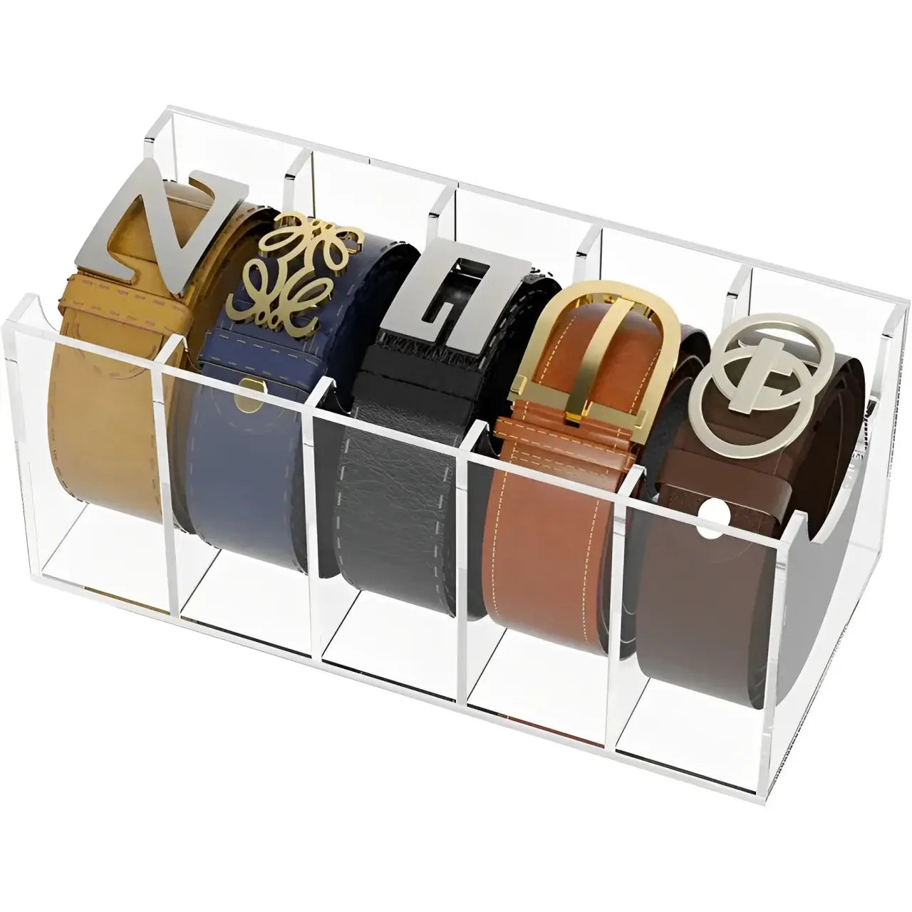 Organizador de cintos, acrílico transparente, organizador de acessórios em acrílico, organizador compacto para closets, organizador de cintos e gravatas ClearBelt™, solução prática para organizar cintos e acessórios