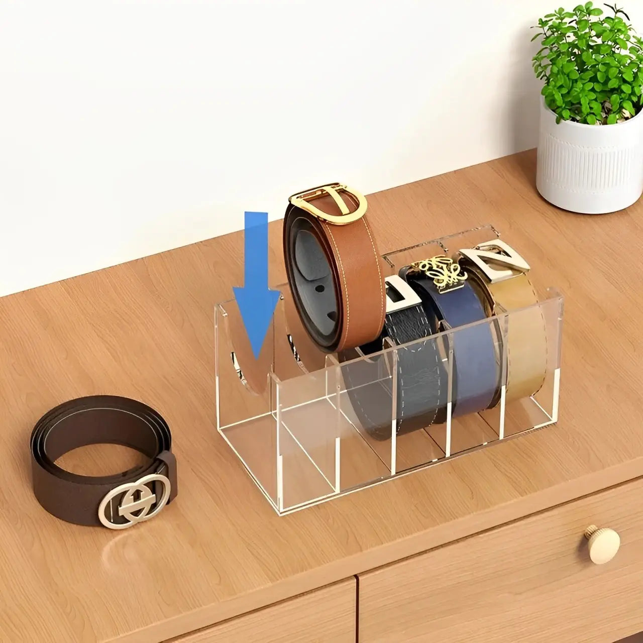 Organizador de cintos, acrílico transparente, organizador de acessórios em acrílico, organizador compacto para closets, organizador de cintos e gravatas ClearBelt™, solução prática para organizar cintos e acessórios