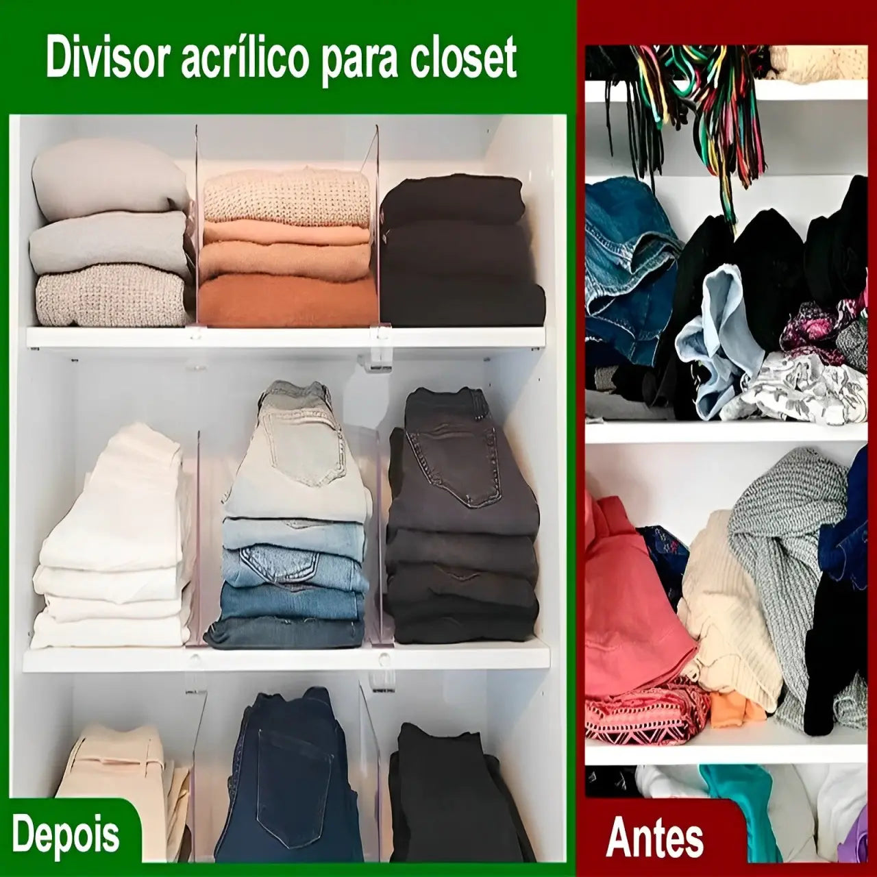 divisores acrílicos, organização de prateleiras, divisores para closet, organizador de banheiro, divisórias para armário, divisores flexíveis para prateleiras