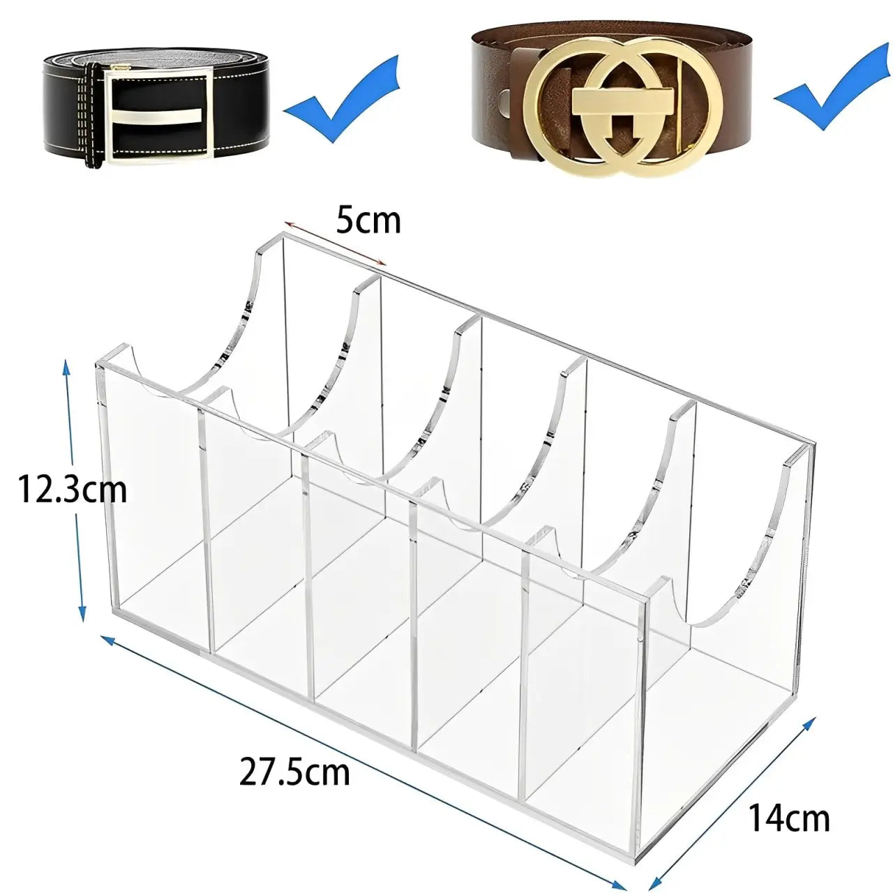 Organizador de cintos, acrílico transparente, organizador de acessórios em acrílico, organizador compacto para closets, organizador de cintos e gravatas ClearBelt™, solução prática para organizar cintos e acessórios