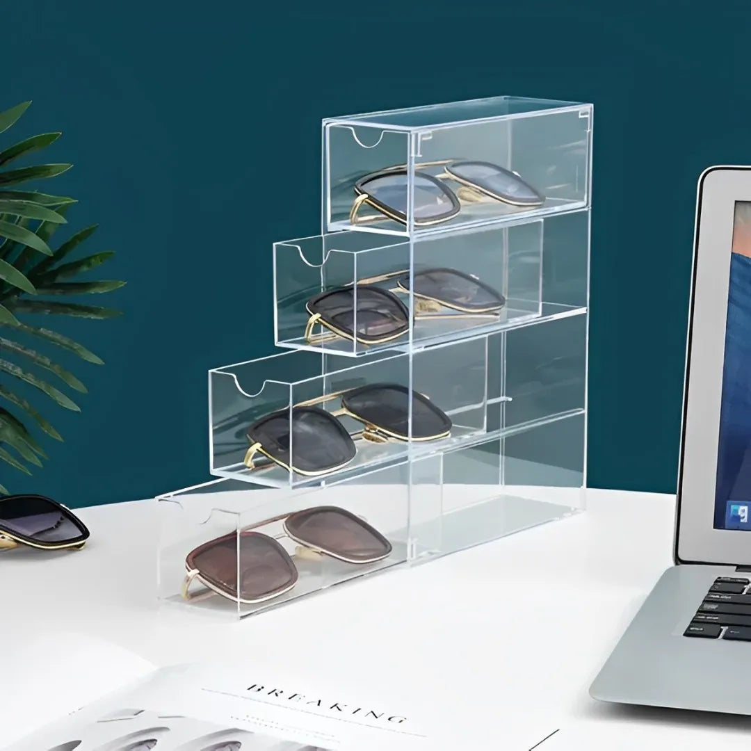 Case para óculos, organizador acrílico, organizador de óculos transparente, case de acrílico para acessórios, organizador compacto para óculos e acessórios, ClearShield™ case acrílica elegante e funcional