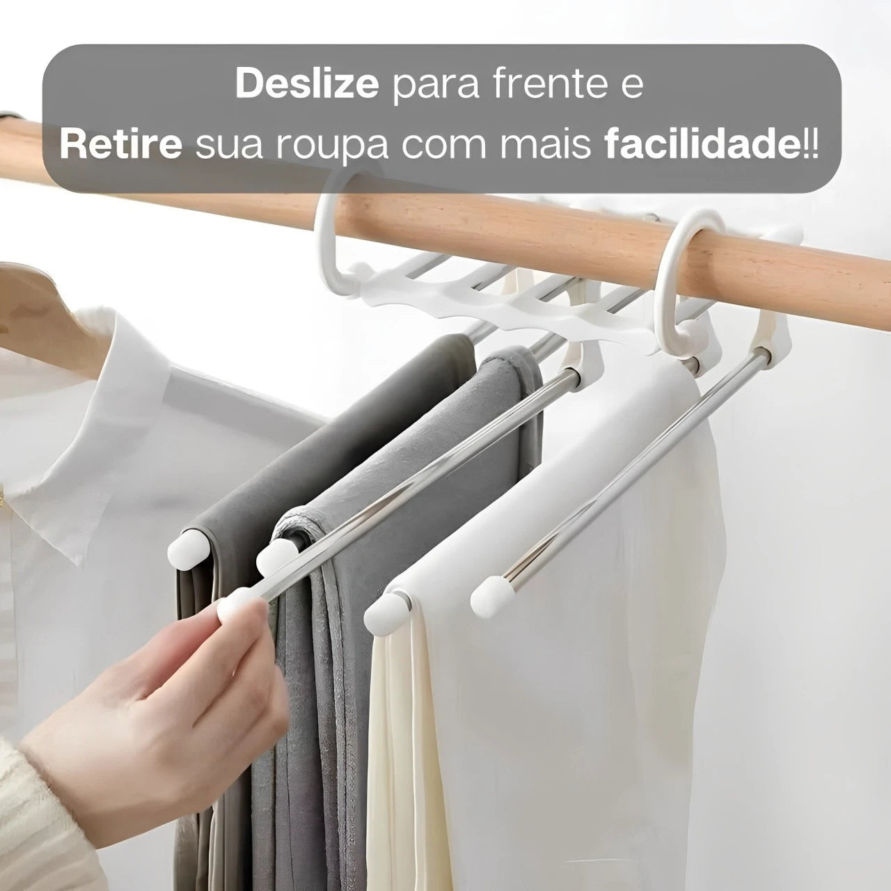 Cabide Retrátil, Organização, Otimizador de Espaço, Cabide Multifuncional, Cabide para Armários Pequenos e Compactos, Organizador de Roupas com Design Retrátil