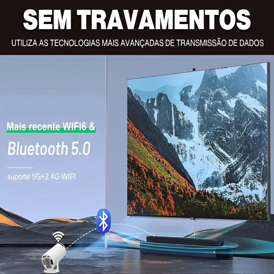 Projetor portátil, Cinema em casa, Projetor portátil Full HD, Projetor com Android integrado, Melhor projetor portátil para filmes e jogos, Projetor compacto com espelhamento de tela e Bluetooth