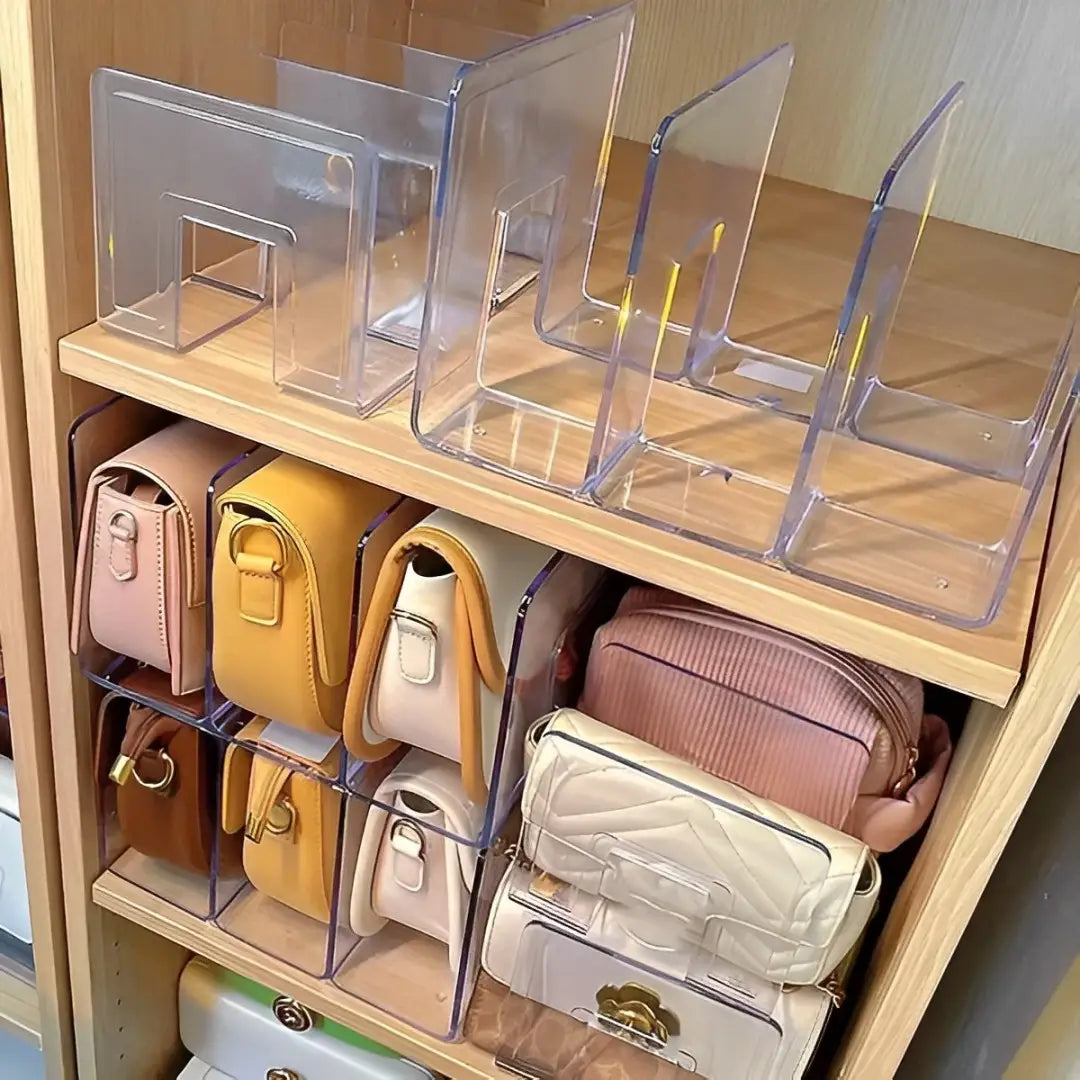 Organizador de bolsas, divisórias acrílicas, organizador de bolsas com divisória, organizador de bolsas para closets, organizador de bolsas acrílico resistente, organizador para bolsas e acessórios compactos