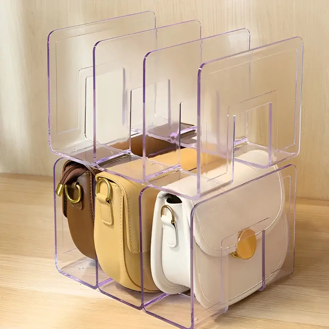 Organizador de bolsas, divisórias acrílicas, organizador de bolsas com divisória, organizador de bolsas para closets, organizador de bolsas acrílico resistente, organizador para bolsas e acessórios compactos