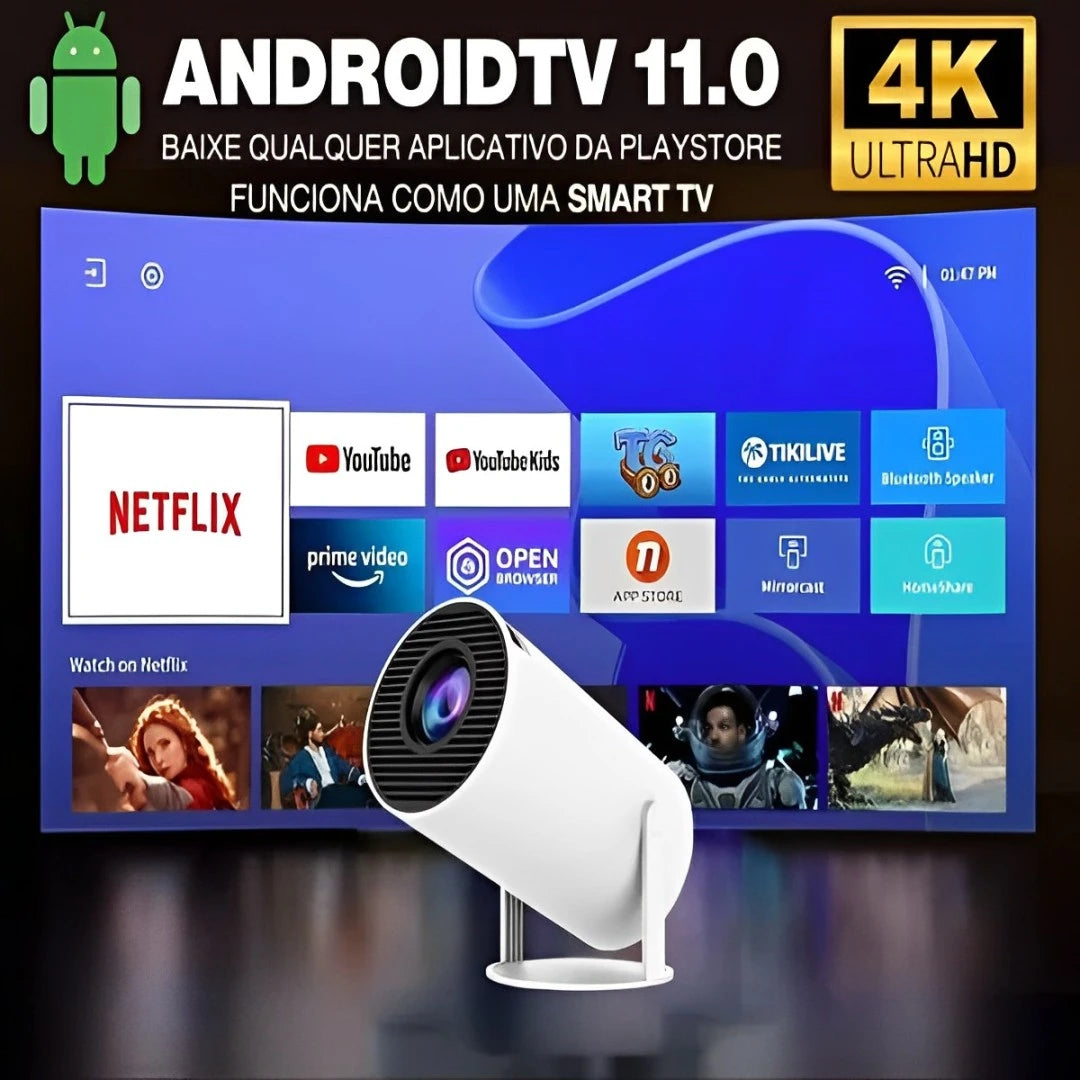 Projetor portátil, Cinema em casa, Projetor portátil Full HD, Projetor com Android integrado, Melhor projetor portátil para filmes e jogos, Projetor compacto com espelhamento de tela e Bluetooth