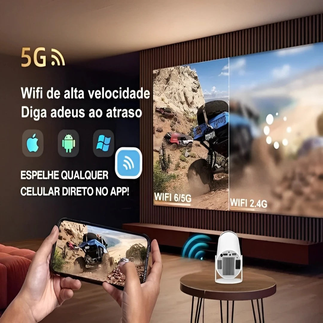 Projetor portátil, Cinema em casa, Projetor portátil Full HD, Projetor com Android integrado, Melhor projetor portátil para filmes e jogos, Projetor compacto com espelhamento de tela e Bluetooth